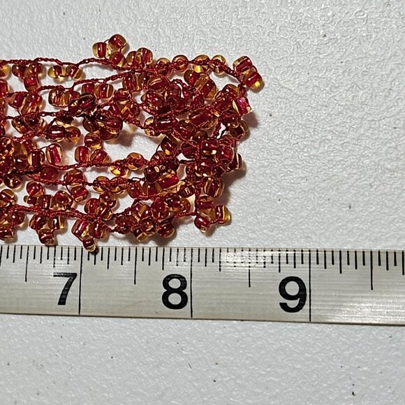 Handcrafted Retro Red Gold Glass Bead Multi Strand Necklace 60s 70s Fashion - Picture 5 of 5